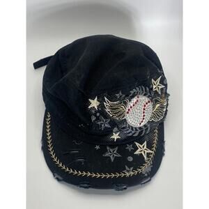 L.O.G.A Women's Black Distressed Rhinestone Baseball Mom Hat OS